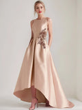 Scoop Sleeveless Asymmetrical Mother of the Bride Groom Dresses with Appliques Pocket