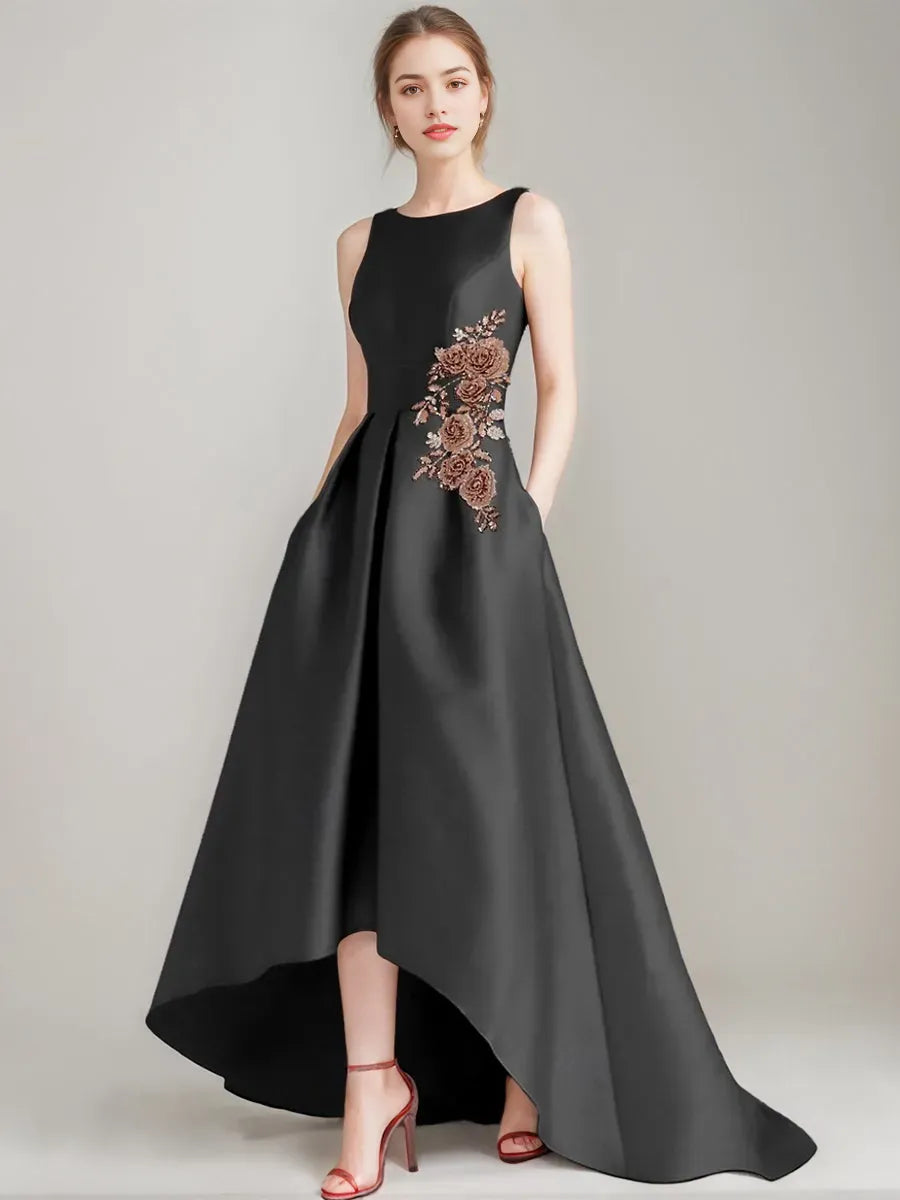 Scoop Sleeveless Asymmetrical Mother of the Bride Groom Dresses with Appliques Pocket