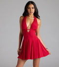 Special Occasion Sophisticated Graceful Elegant Red Lace A-Line Halter Sleeveless Mini Homecoming Dress