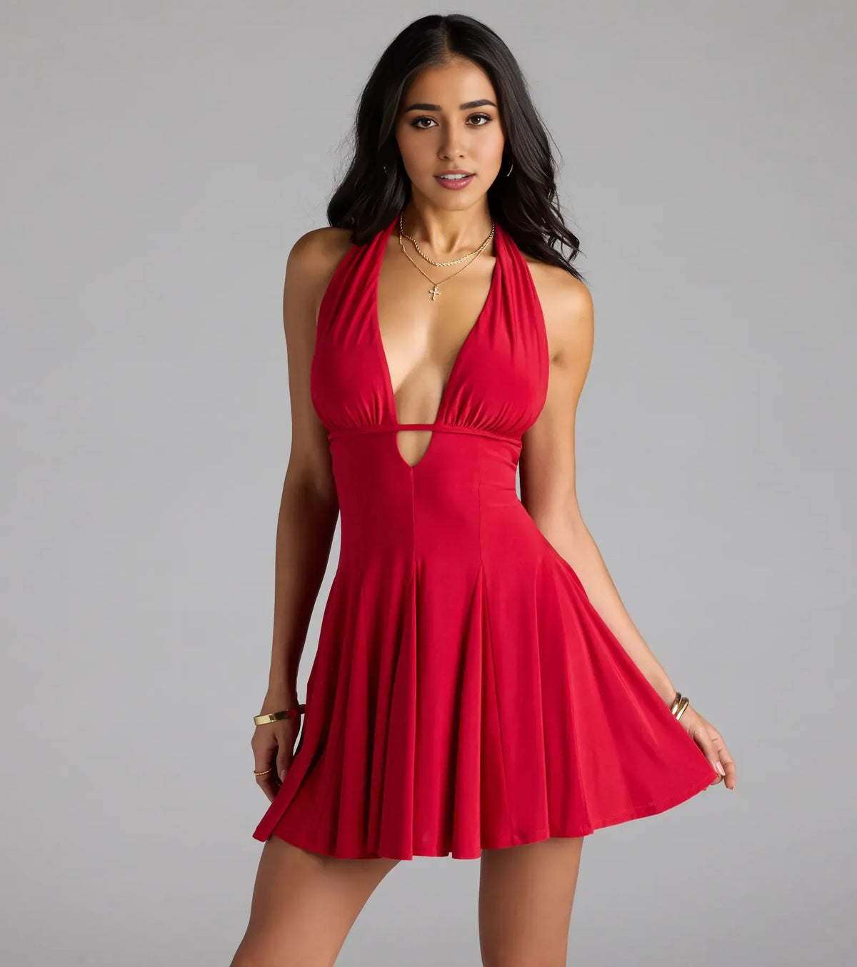 Special Occasion Sophisticated Graceful Elegant Red Lace A-Line Halter Sleeveless Mini Homecoming Dress