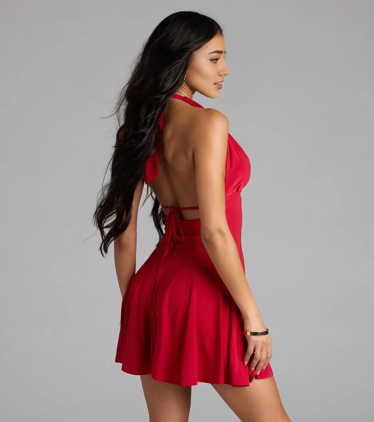 Special Occasion Sophisticated Graceful Elegant Red Lace A-Line Halter Sleeveless Mini Homecoming Dress