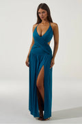 Special Occasion Sophisticated Graceful Stylish Elegant Teal A-Line Halter Sleeveless Floor-Length Prom Dress