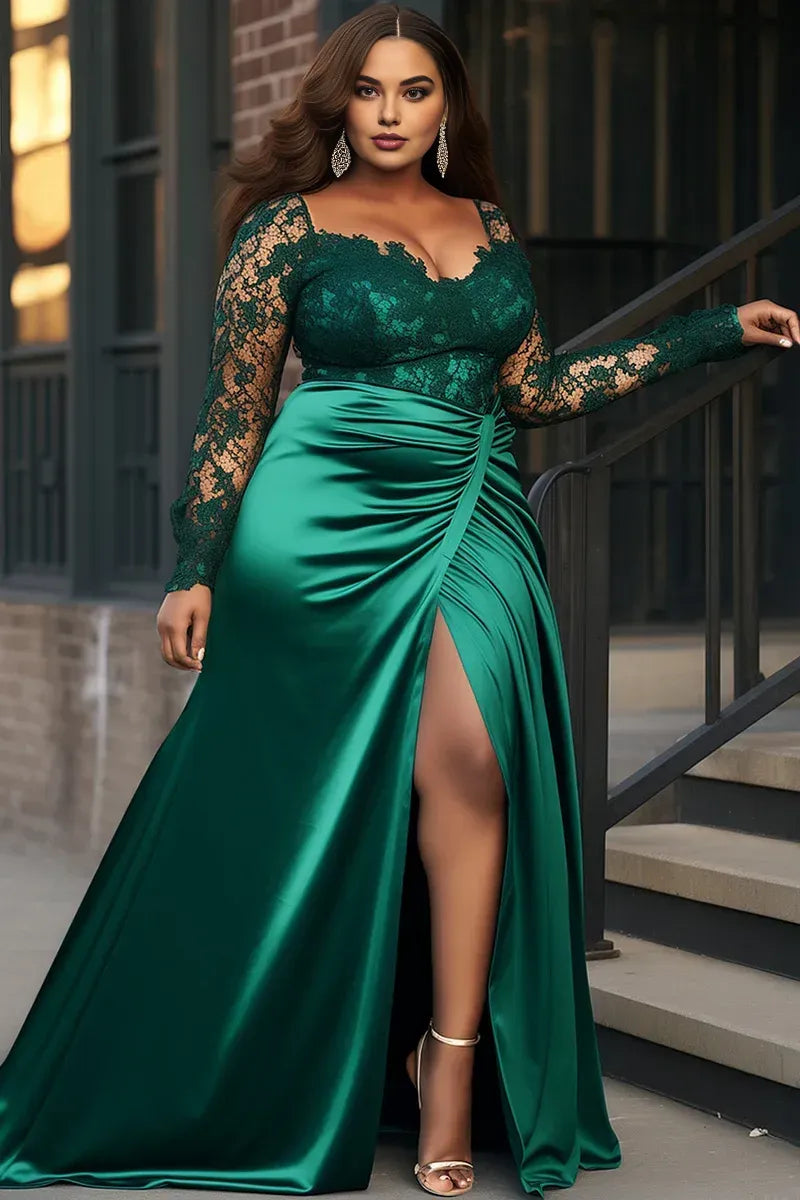 Timeless Chic Elegant Lace A-Line Square Neck Long Sleeve Long Prom Dress