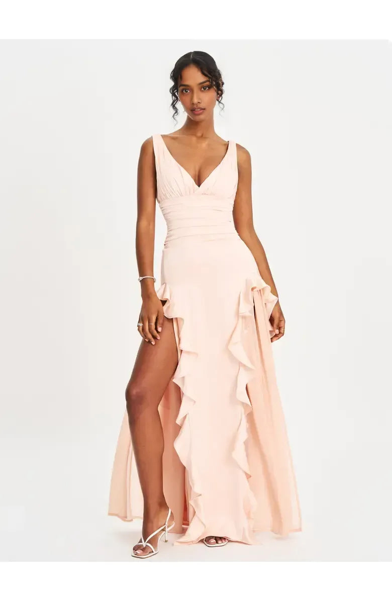 Special Occasion Sophisticated Graceful Stylish Elegant Blush Pink A-Line Sleeveless Floor-Length Prom Dress