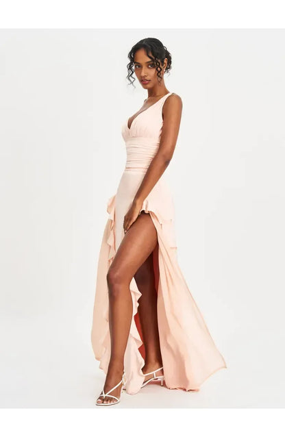 Special Occasion Sophisticated Graceful Stylish Elegant Blush Pink A-Line Sleeveless Floor-Length Prom Dress