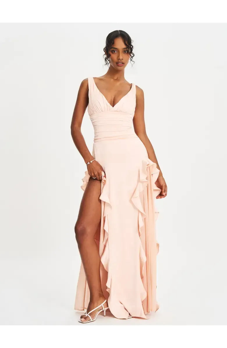 Special Occasion Sophisticated Graceful Stylish Elegant Blush Pink A-Line Sleeveless Floor-Length Prom Dress