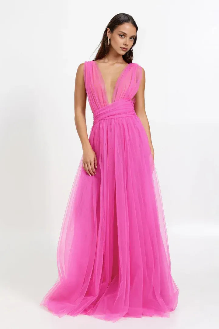 Stylish Refined Beautiful Timeless Elegant Gold Tulle A-Line Sleeveless Floor-Length Prom Dress