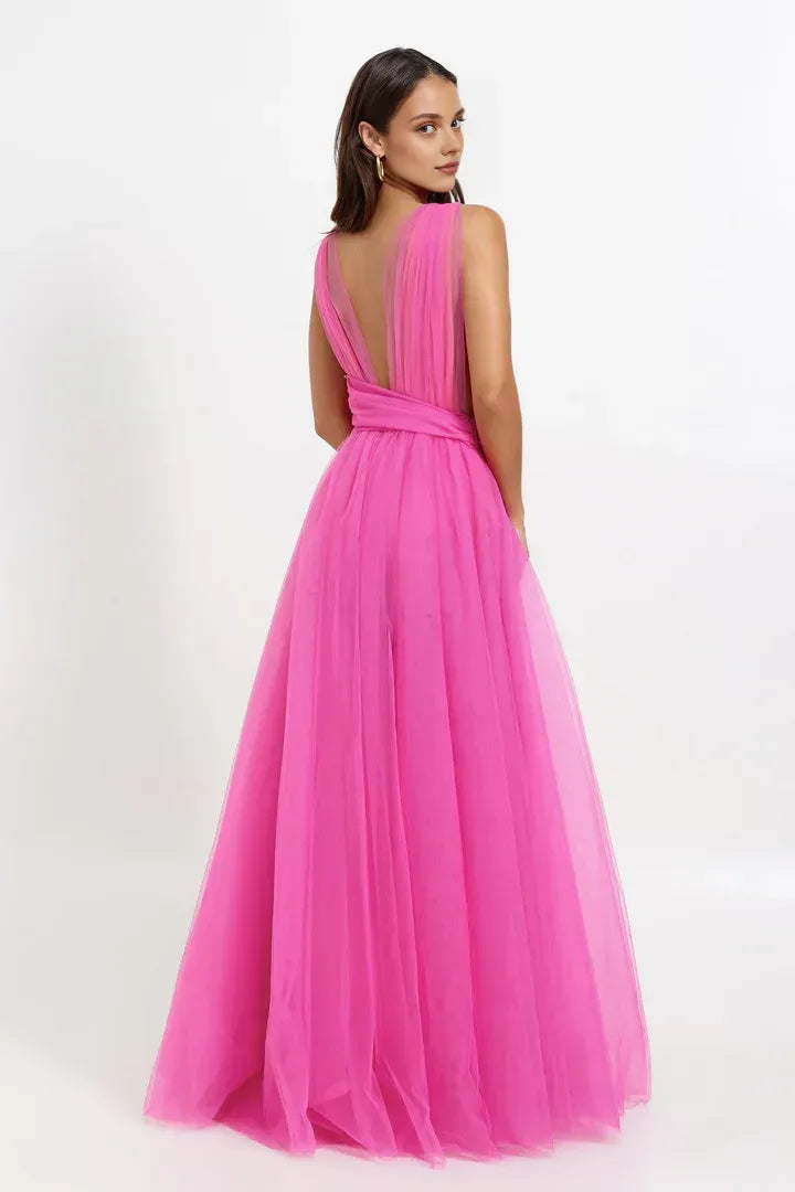Stylish Refined Beautiful Timeless Elegant Gold Tulle A-Line Sleeveless Floor-Length Prom Dress