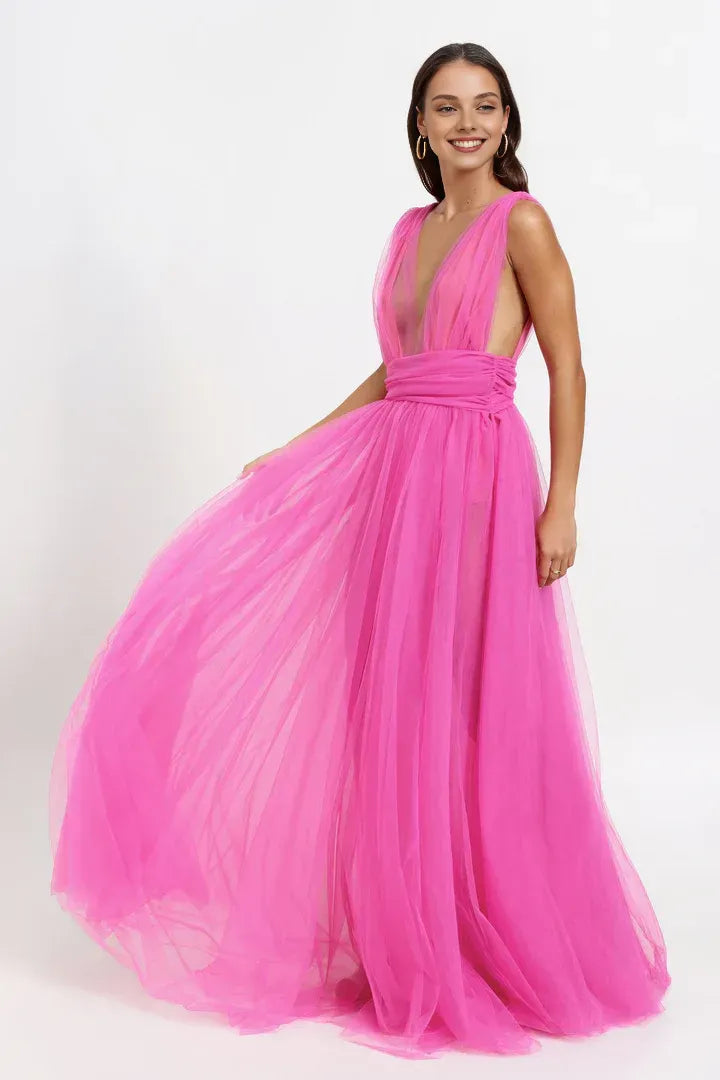 Stylish Refined Beautiful Timeless Elegant Gold Tulle A-Line Sleeveless Floor-Length Prom Dress