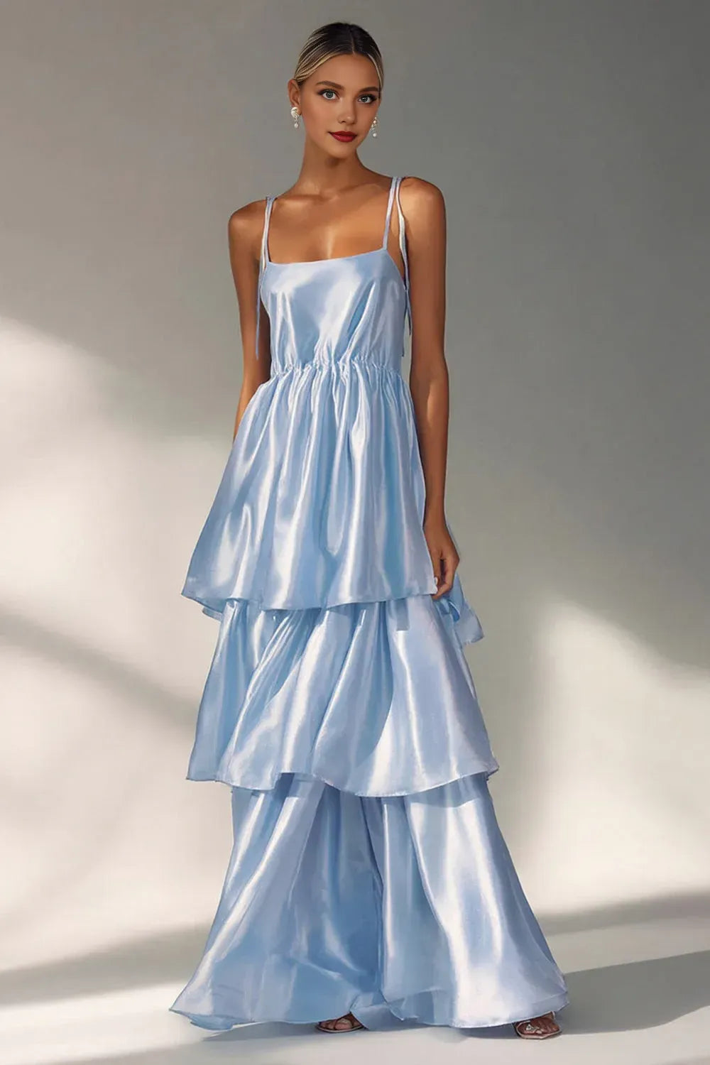 Graceful Stylish Refined Beautiful Timeless Elegant Red Satin Sleeveless Floor-Length Prom Dress