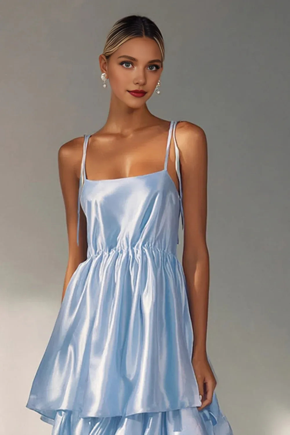 Graceful Stylish Refined Beautiful Timeless Elegant Red Satin Sleeveless Floor-Length Prom Dress