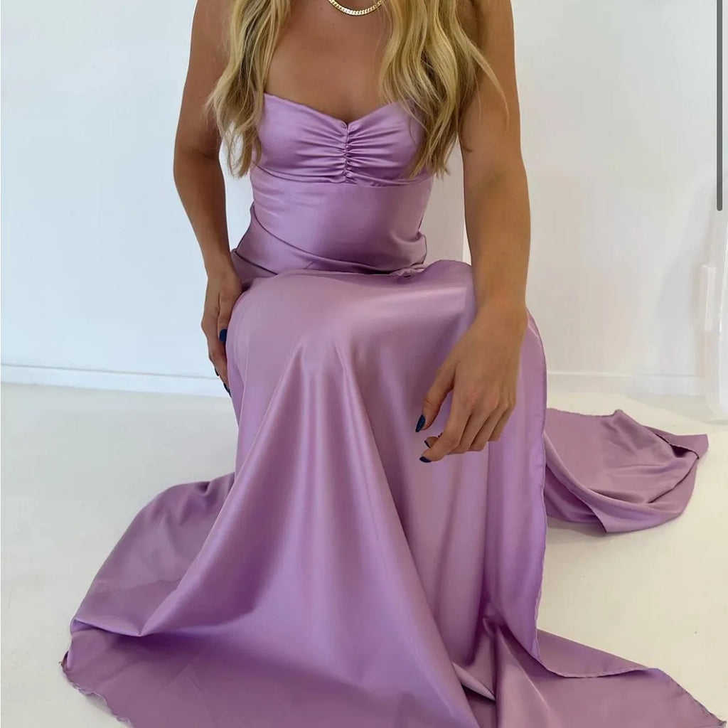Hot Pink Sexy A line Straps Sleeveless Party Dress Hot Side Slit Prom Dress