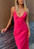 Hot Pink Sexy A line V neckline Sleeveless Party Dress Hot Prom Dress