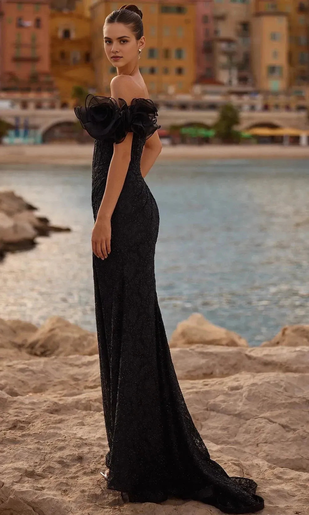 Black Sexy One Shoulder Prom Dress with High Slit Ruffle Accent Bold Allure for Nightclub Galas