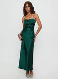 Graceful Stylish Elegant Emerald Green Satin Bodycon Halter Sleeveless Floor-Length Prom Dress