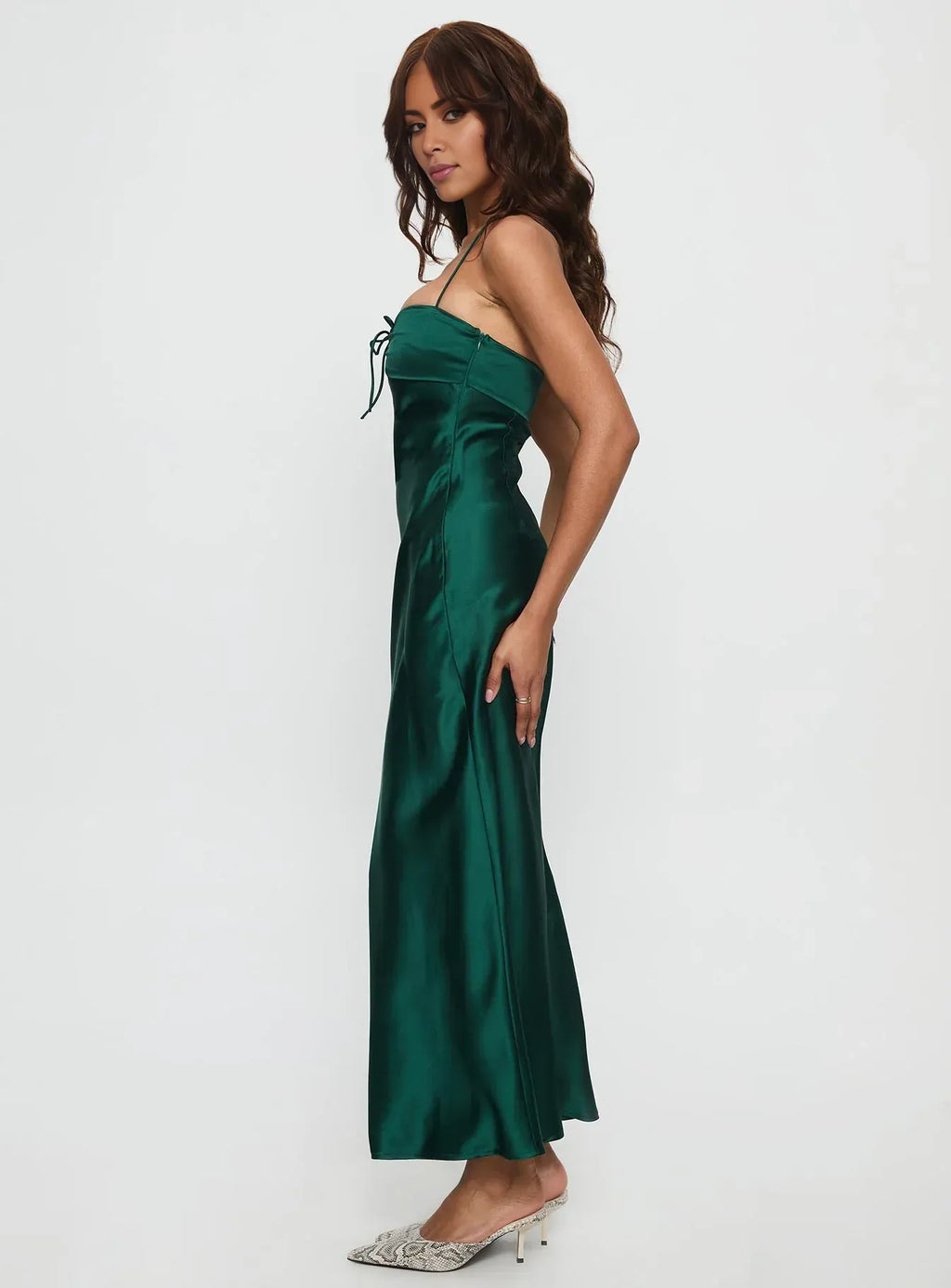 Graceful Stylish Elegant Emerald Green Satin Bodycon Halter Sleeveless Floor-Length Prom Dress