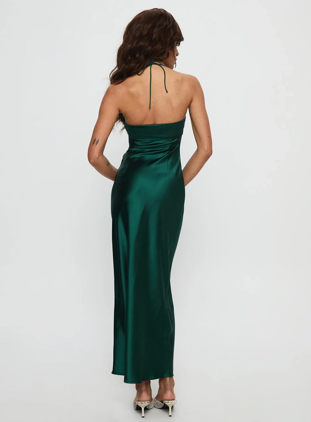 Graceful Stylish Elegant Emerald Green Satin Bodycon Halter Sleeveless Floor-Length Prom Dress