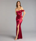 Satin Mermaid Off Shoulder Low Back Slit Long Evening Dress
