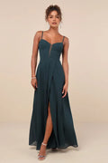 Green Sexy Dark Evening Dress with Spaghetti Straps Sweetheart Neckline High Side Slit Ideal for Romantic Night Soir¨¦es