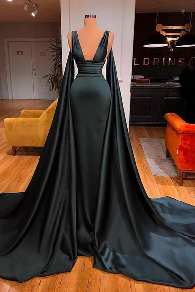 Chic Red Ruffled Mermaid V-Neck Sleeveless Classic-Back Floor-Length Prom Dress