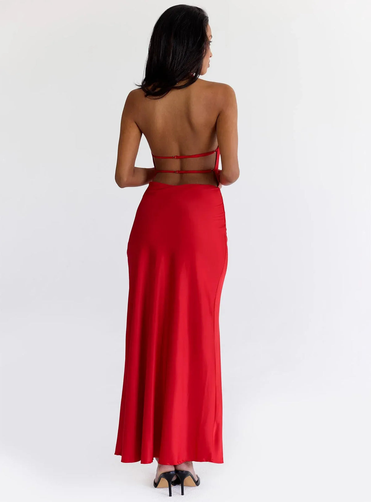 Special Occasion Sophisticated Graceful Stylish Elegant Red Satin Cowl Sleeveless Floor-Length Prom Dress