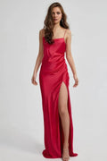Sophisticated Graceful Stylish Refined Beautiful Elegant Red Satin Sleeveless Floor-Length Prom Dress