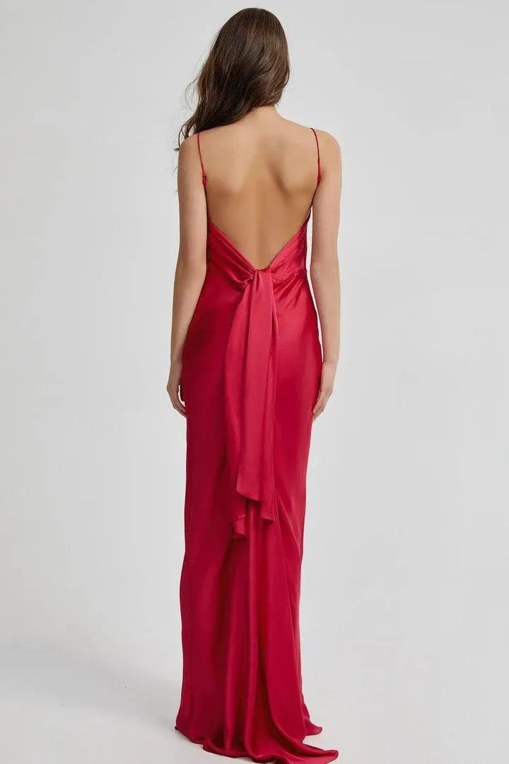 Sophisticated Graceful Stylish Refined Beautiful Elegant Red Satin Sleeveless Floor-Length Prom Dress