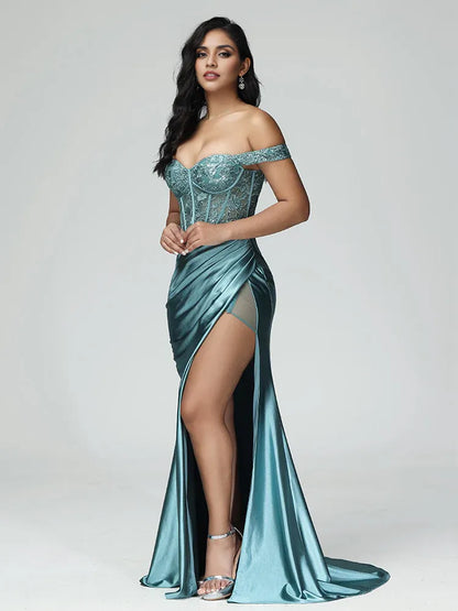 Stylish Refined Beautiful Timeless Chic Elegant Blue Satin Mermaid Sleeveless Prom Dress