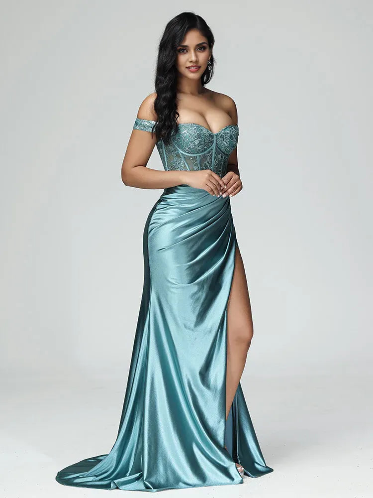 Stylish Refined Beautiful Timeless Chic Elegant Blue Satin Mermaid Sleeveless Prom Dress