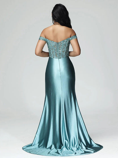 Stylish Refined Beautiful Timeless Chic Elegant Blue Satin Mermaid Sleeveless Prom Dress