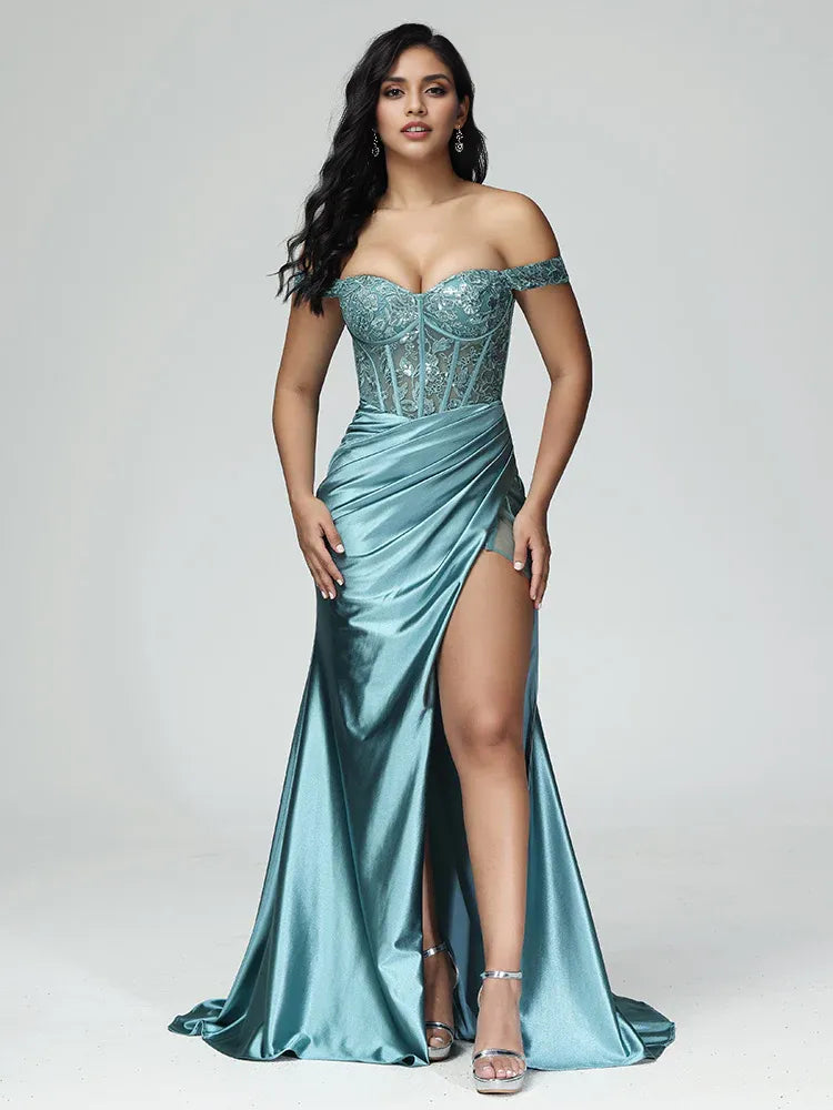 Stylish Refined Beautiful Timeless Chic Elegant Blue Satin Mermaid Sleeveless Prom Dress