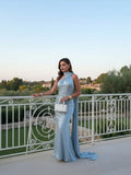Sexy Mermaid One-Shoulder Sleeveless Backless Draped Floor-Length Prom Dresses