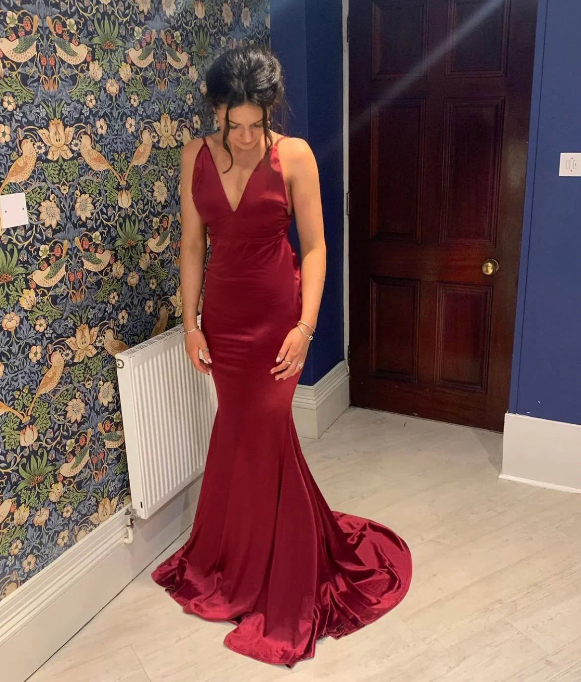 Special Occasion Sophisticated Graceful Stylish Refined Elegant Red Satin Mermaid Sleeveless Prom Dress