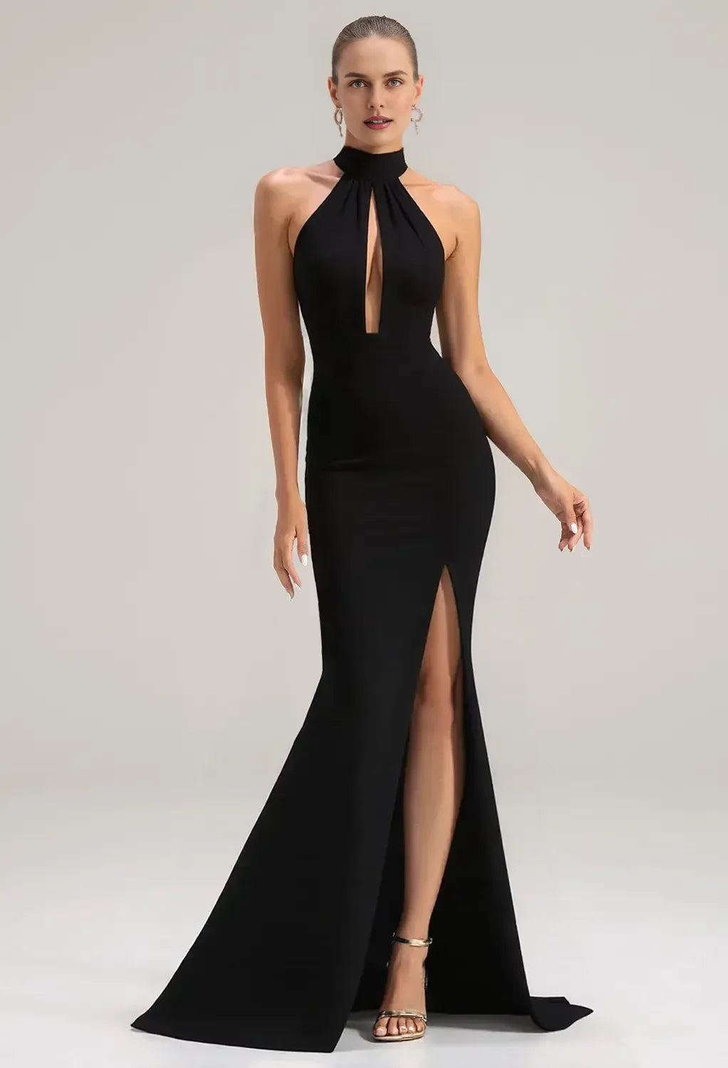 Beautiful Timeless Special Occasion Sophisticated Elegant Black Mermaid Halter Sleeveless Prom Dress