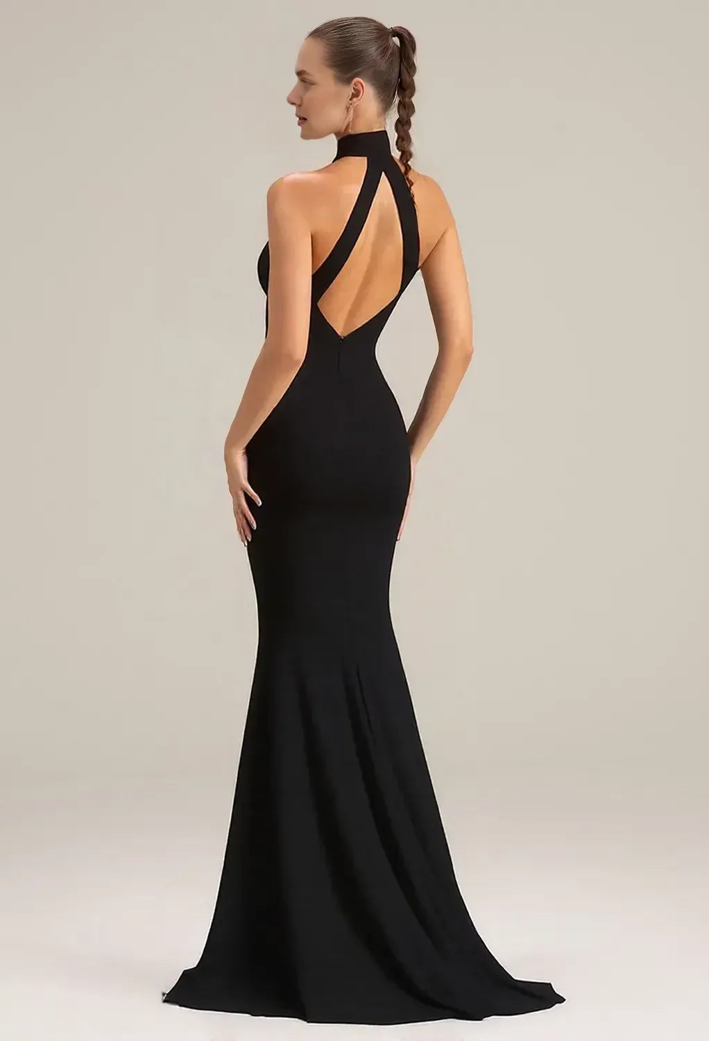 Beautiful Timeless Special Occasion Sophisticated Elegant Black Mermaid Halter Sleeveless Prom Dress