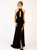 Beautiful Timeless Special Occasion Sophisticated Elegant Black Mermaid Halter Sleeveless Prom Dress