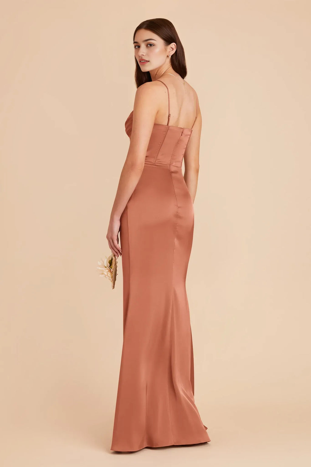 Rust Sexy Strapless Prom Dress Corset Detail Side Slit for Alluring Glamour