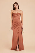 Rust Sexy Strapless Prom Dress Corset Detail Side Slit for Alluring Glamour