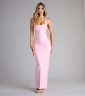 Pink Sexy Sheath Halter Neck Sleeveless Backless Tie Back Ankle-Length Prom Dresses with Ruched Bodice High Slit