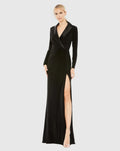 Beautiful Timeless Chic Elegant Black Satin Sheath Long Sleeve Floor-Length Prom Dress