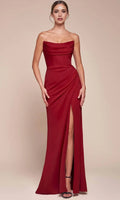 Black Sexy Strapless Mermaid Gown Draped Bodice High Side Slit for Glamorous Proms