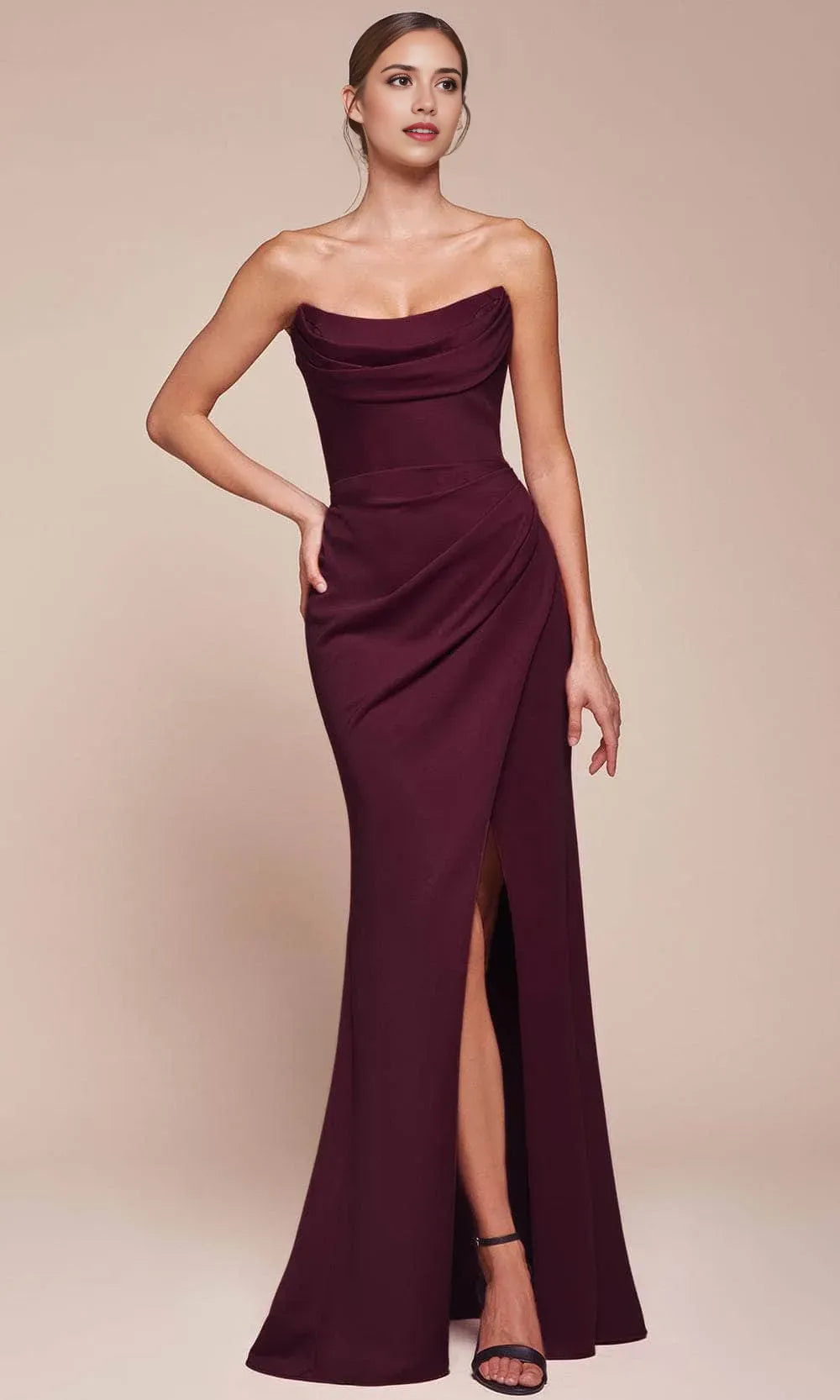 Black Sexy Strapless Mermaid Gown Draped Bodice High Side Slit for Glamorous Proms