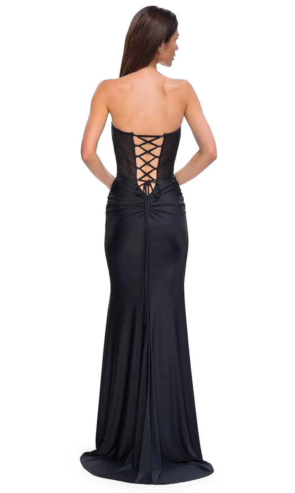 Black Sexy Strapless Corset Top Prom Dress with High Side Slit for Formal Evening Events