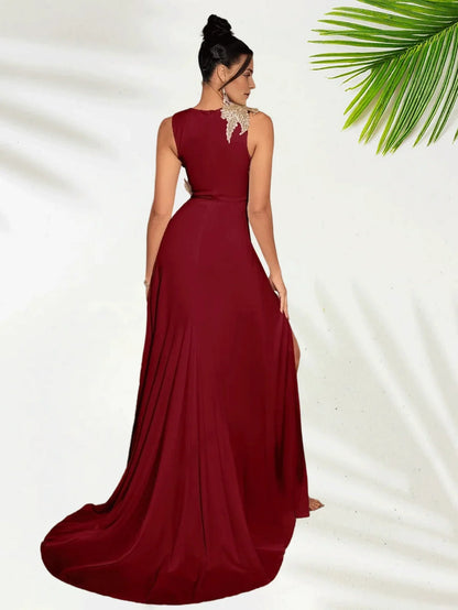 Special Occasion Sophisticated Graceful Stylish Refined Elegant Satin Sheath Sleeveless Floor-Length Prom Dress