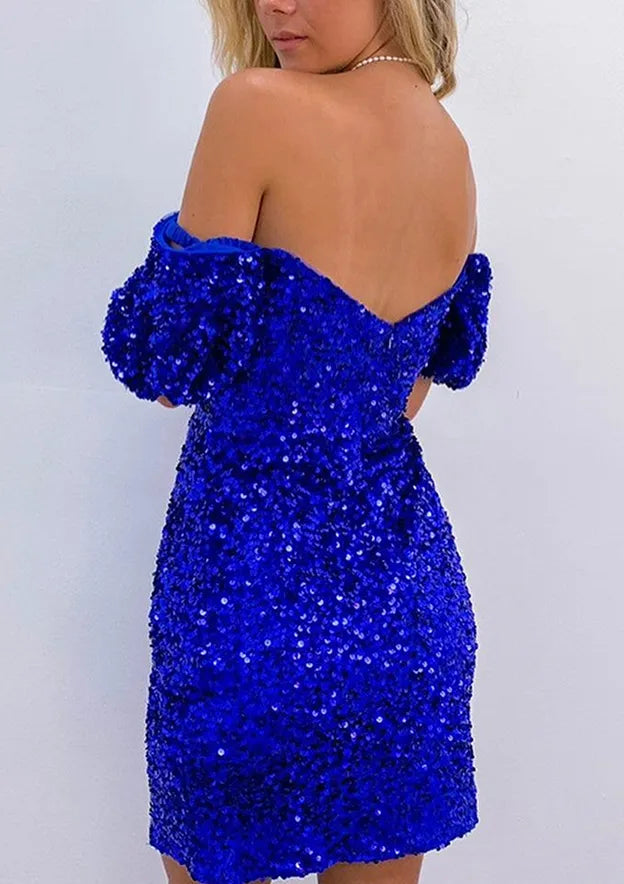 Sheath/Column Off-the-Shoulder Short Sleeve Short/Mini Homecoming Dress