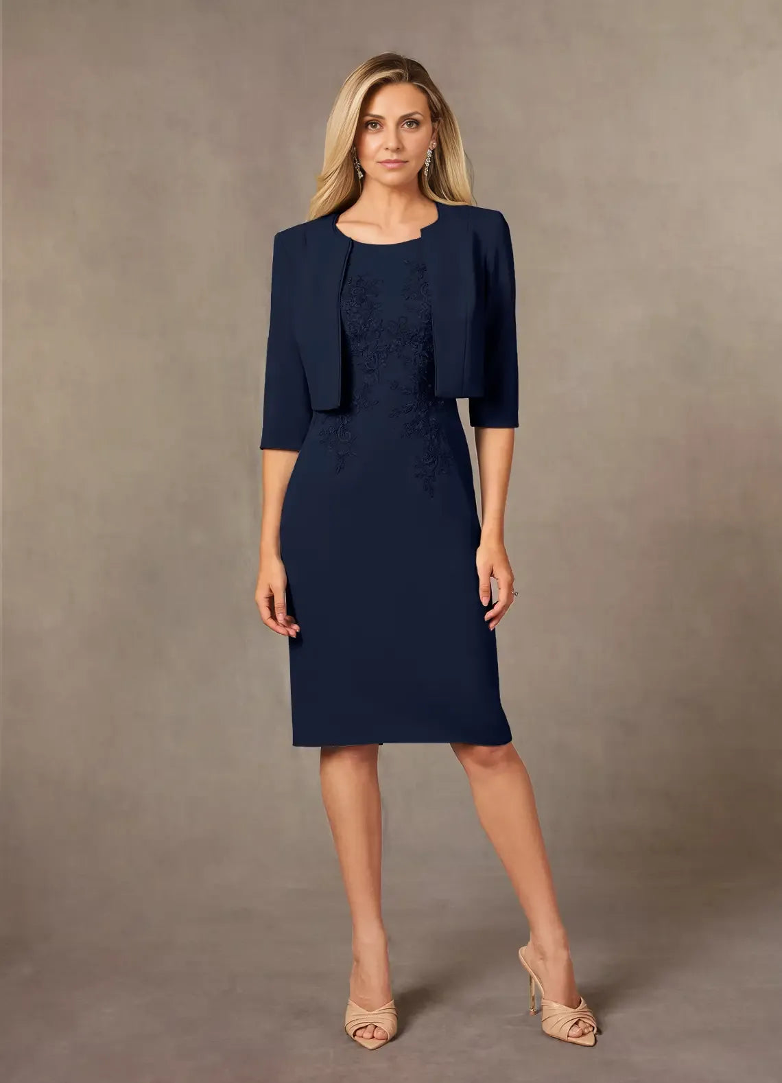 Special Occasion Elegant Lace Sheath Scoop Neck Knee-Length Mother of the Bride Dress