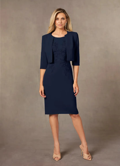 Special Occasion Elegant Lace Sheath Scoop Neck Knee-Length Mother of the Bride Dress