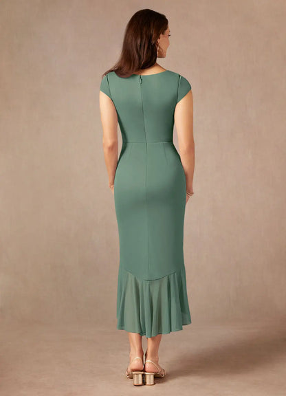 Special Occasion Sophisticated Elegant Sheath V-Neck Ruffle Mother of the Bride Dress