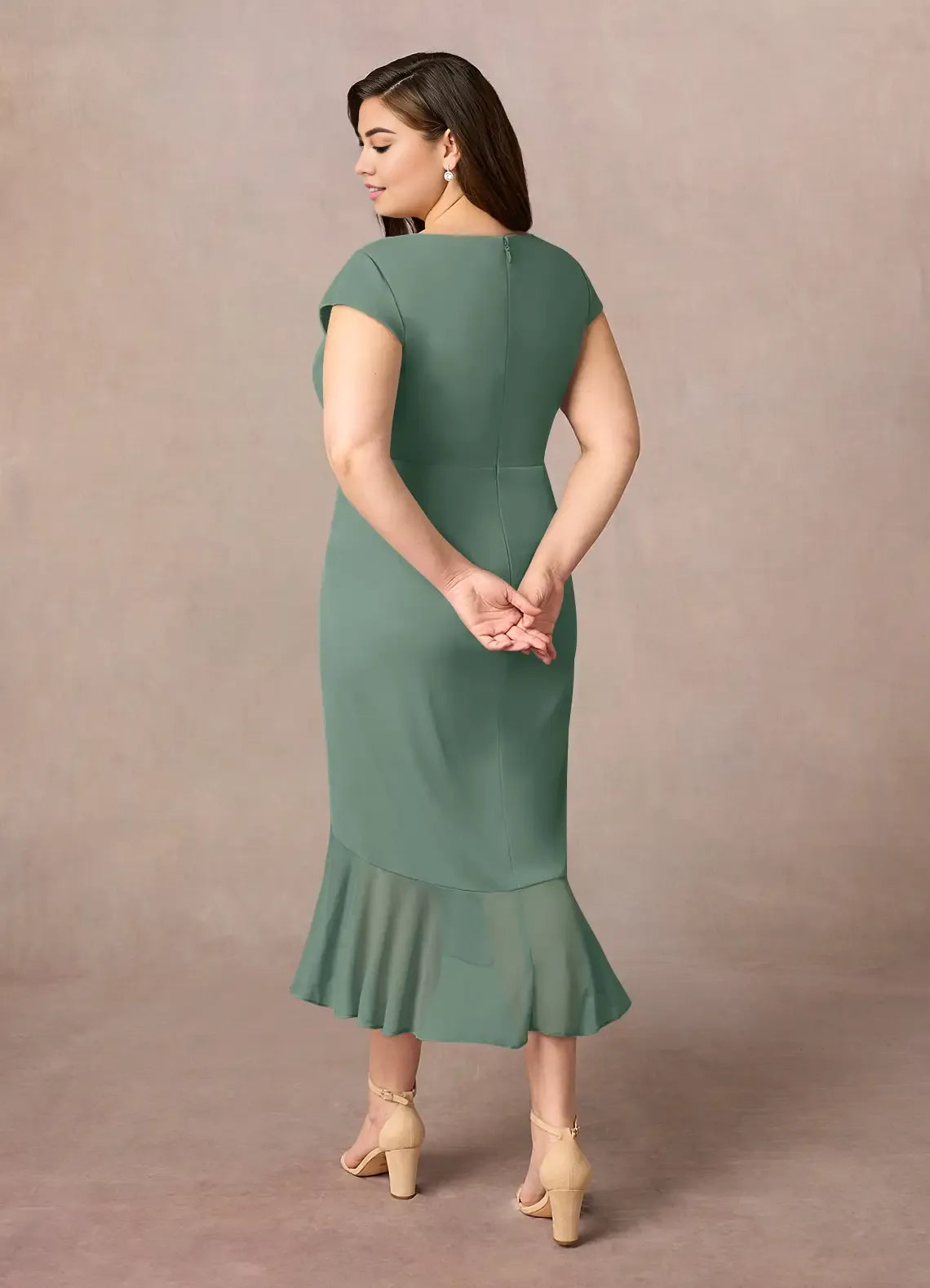 Beautiful Timeless Chic Elegant Sheath V-Neck Ruffle Mother of the Bride Dress