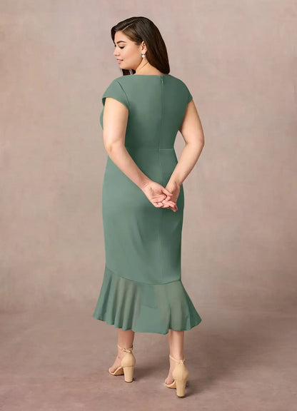 Beautiful Timeless Chic Elegant Sheath V-Neck Ruffle Mother of the Bride Dress